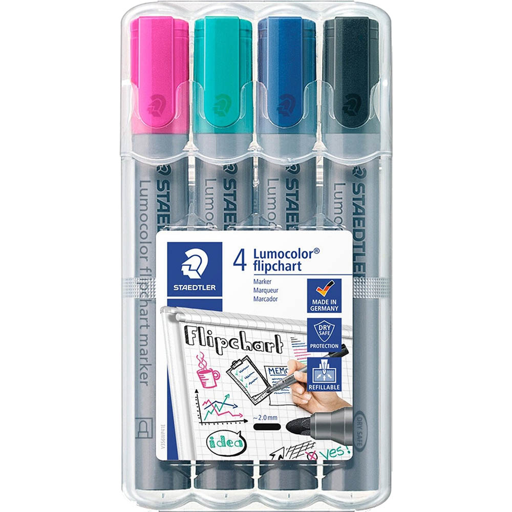 Image for STAEDTLER 356 LUMOCOLOR FLIPCHART MARKER 2.0MM ASSORTED BRIGHT WALLET 4 from Axsel Office National