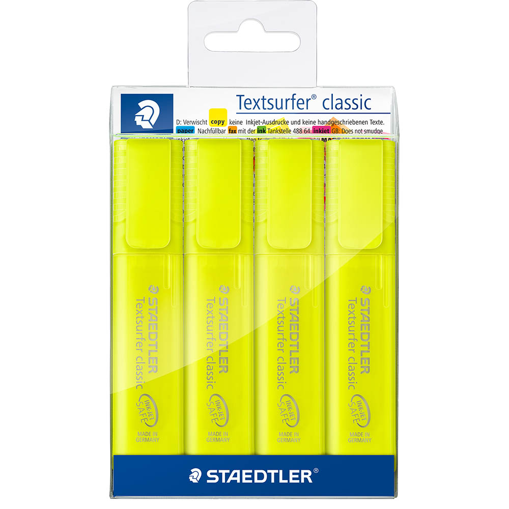 Image for STAEDTLER 364 TEXTSURFER CLASSIC HIGHLIGHTER CHISEL YELLOW PACK 4 from Aztec Office National Melbourne