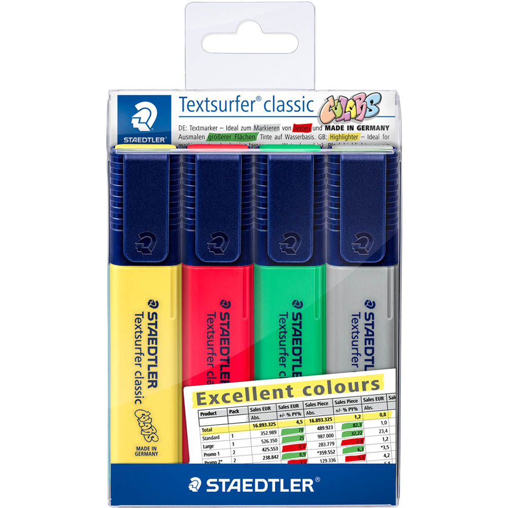 Image for STAEDTLER 364 TEXTSURFER CLASSIC HIGHLIGHTER CHISEL EXCELLENT COLOURS ASSORTED PACK 4 from Aztec Office National Melbourne