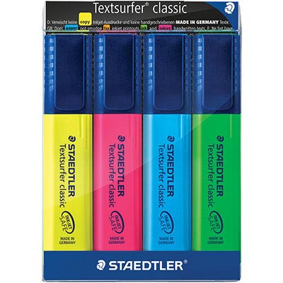 Image for STAEDTLER 364 TEXTSURFER CLASSIC HIGHLIGHTER CHISEL PACK 4 from Aztec Office National Melbourne