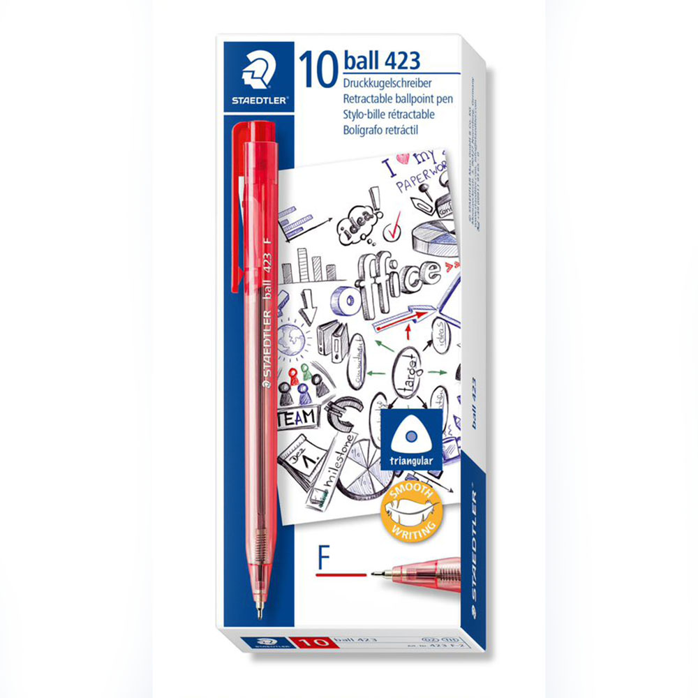 Image for STAEDTLER 423 STICK ICE TRIANGULAR RETRACTABLE BALLPOINT PEN FINE RED BOX 10 from Office National Barossa