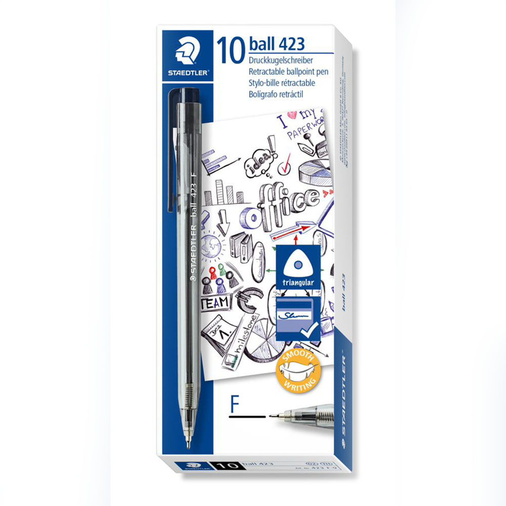 Image for STAEDTLER 423 STICK ICE TRIANGULAR RETRACTABLE BALLPOINT PEN FINE BLACK BOX 10 from Emerald Office Supplies Office National