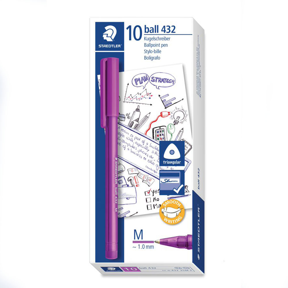 Image for STAEDTLER 432 TRIANGULAR BALLPOINT STICK PEN MEDIUM PURPLE BOX 10 from OFFICE NATIONAL CANNING VALE