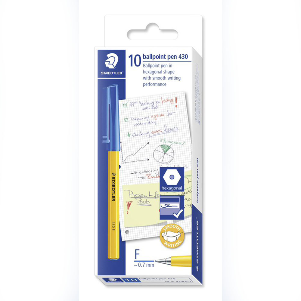 Image for STAEDTLER 430 STICK BALLPOINT PEN FINE BLUE BOX 10 from Aztec Office National Melbourne