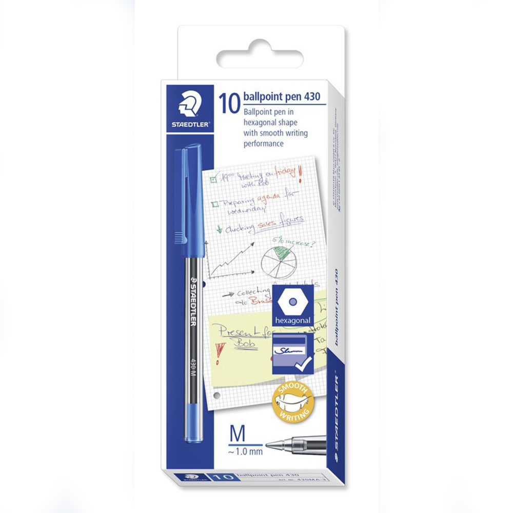 Image for STAEDTLER 430 STICK BALLPOINT PEN MEDIUM BLUE BOX 10 from PaperChase Office National