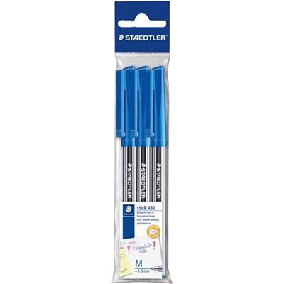 Image for STAEDTLER 430 STICK BALLPOINT PEN MEDIUM BLUE PACK 3 from Discount Office National