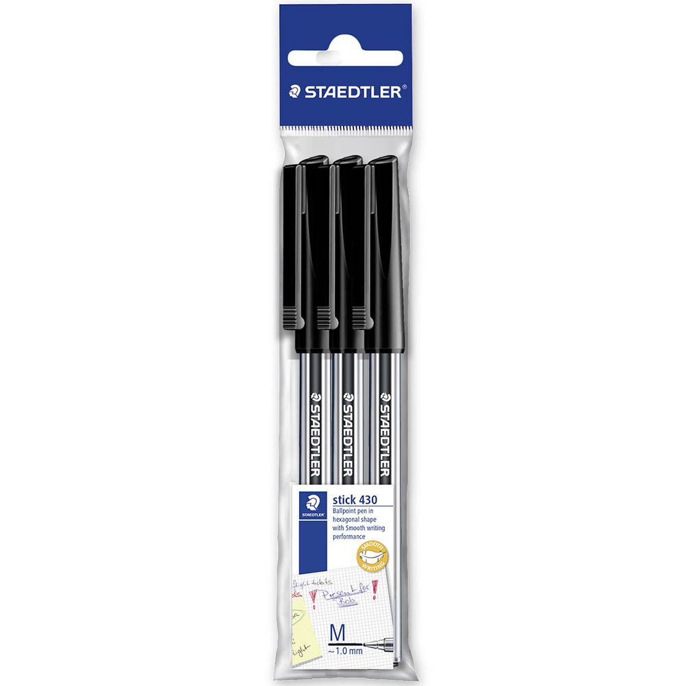 Image for STAEDTLER 430 STICK BALLPOINT PEN MEDIUM BLACK PACK 3 from Connelly's Office National
