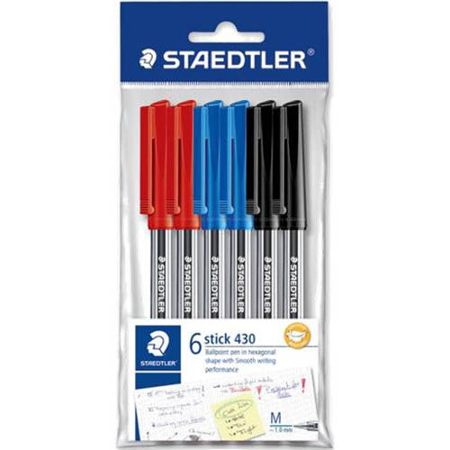 Image for STAEDTLER 430 STICK BALLPOINT PEN MEDIUM ASSORTED PACK 6 from Discount Office National