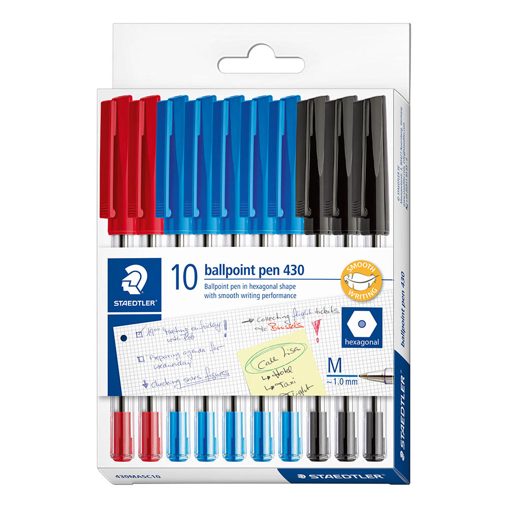 Image for STAEDTLER 430 STICK BALLPOINT PEN MEDIUM ASSORTED PACK 10 from Aztec Office National Melbourne
