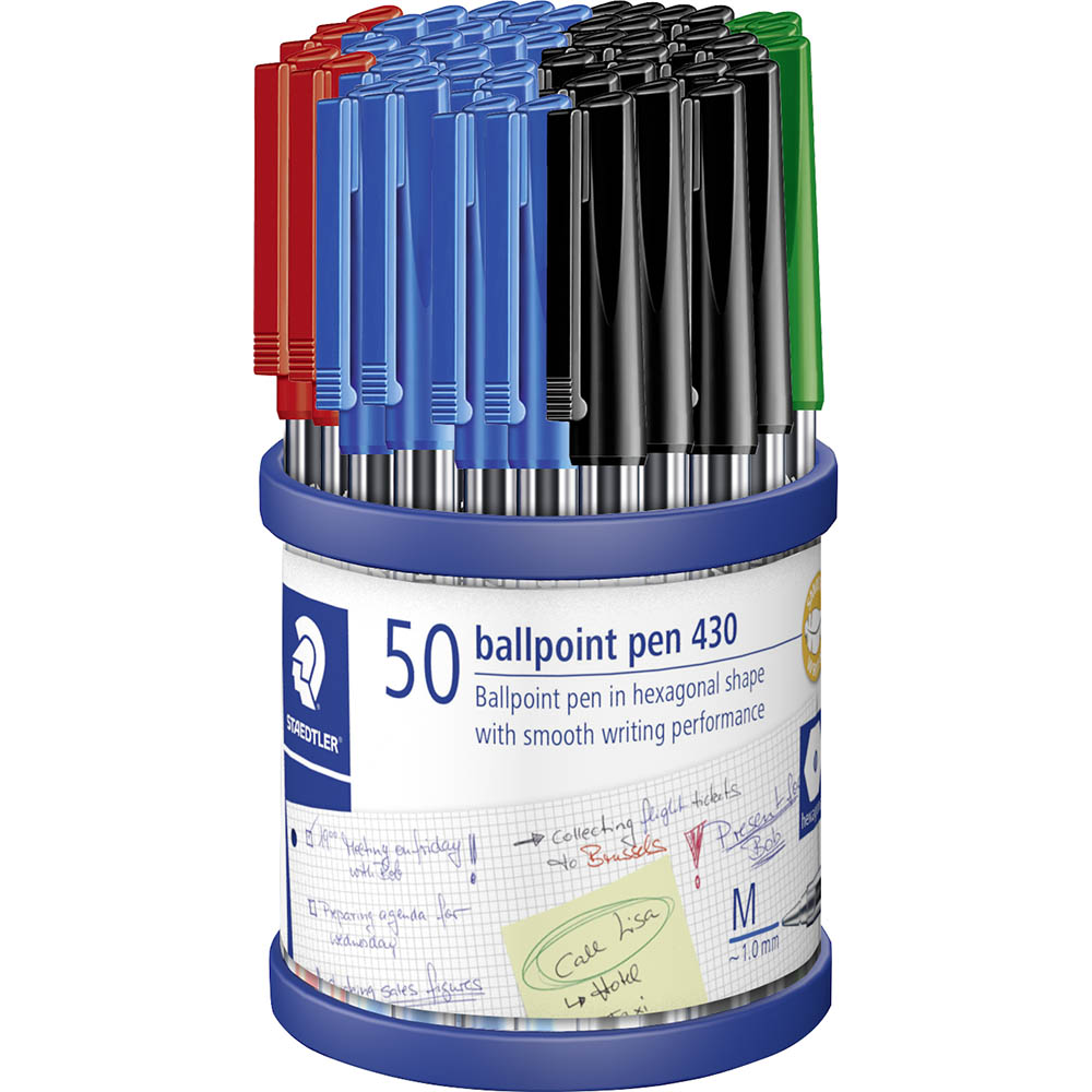 Image for STAEDTLER 430 STICK BALLPOINT PEN MEDIUM ASSORTED CUP 50 from Pirie Office National