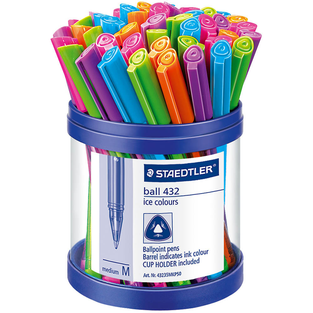 Image for STAEDTLER 432 TRIANGULAR BALLPOINT STICK PEN MEDIUM ASSORTED CUP 50 from Coleman's Office National