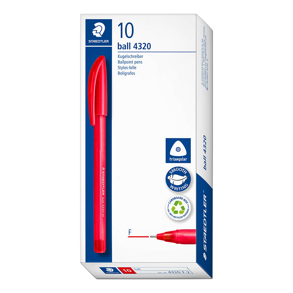 Image for STAEDTLER 4320 TRIANGULAR BALLPOINT STICK PEN FINE RED BOX 10 from Copylink Office National