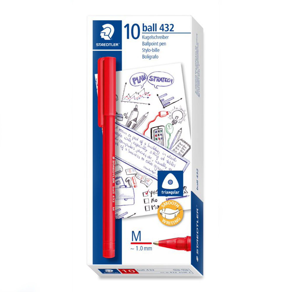 Image for STAEDTLER 432 TRIANGULAR BALLPOINT STICK PEN MEDIUM RED BOX 10 from Office National Capalaba