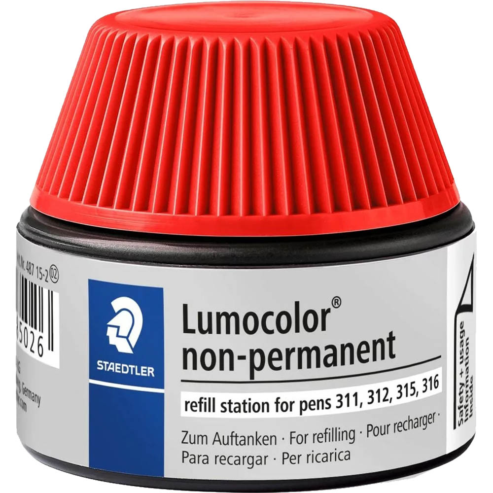 Image for STAEDTLER 487-15 LUMOCOLOR NON-PERMANENT REFILL STATION 15ML RED from Aztec Office National Melbourne
