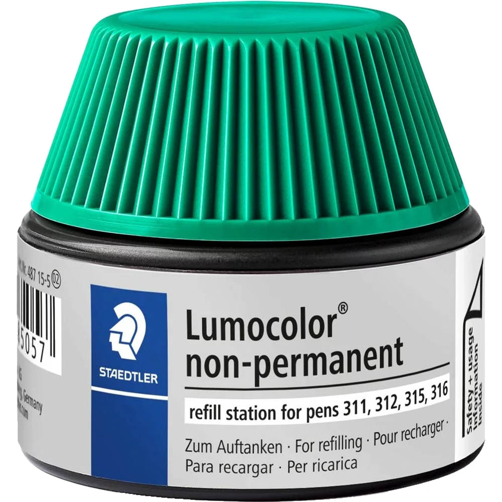 Image for STAEDTLER 487-15 LUMOCOLOR NON-PERMANENT REFILL STATION 15ML GREEN from Aztec Office National Melbourne