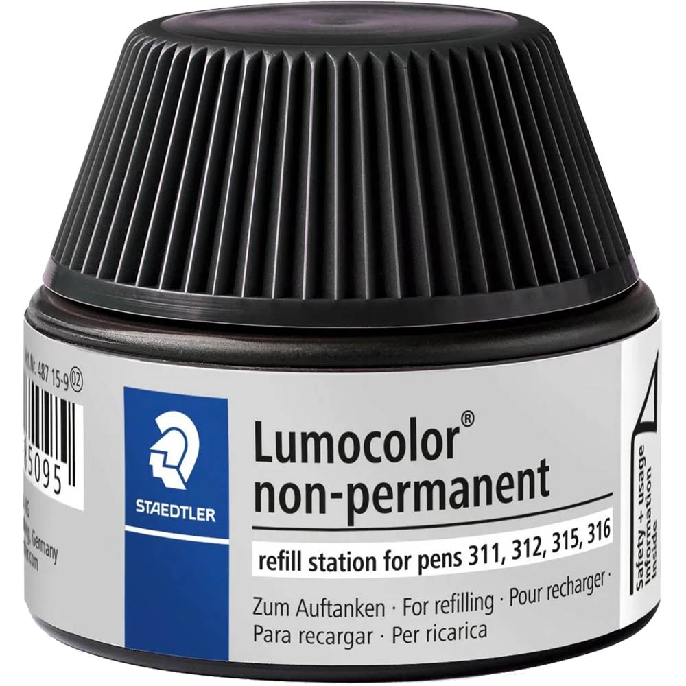 Image for STAEDTLER 487-15 LUMOCOLOR NON-PERMANENT REFILL STATION 15ML BLACK from Chris Humphrey Office National