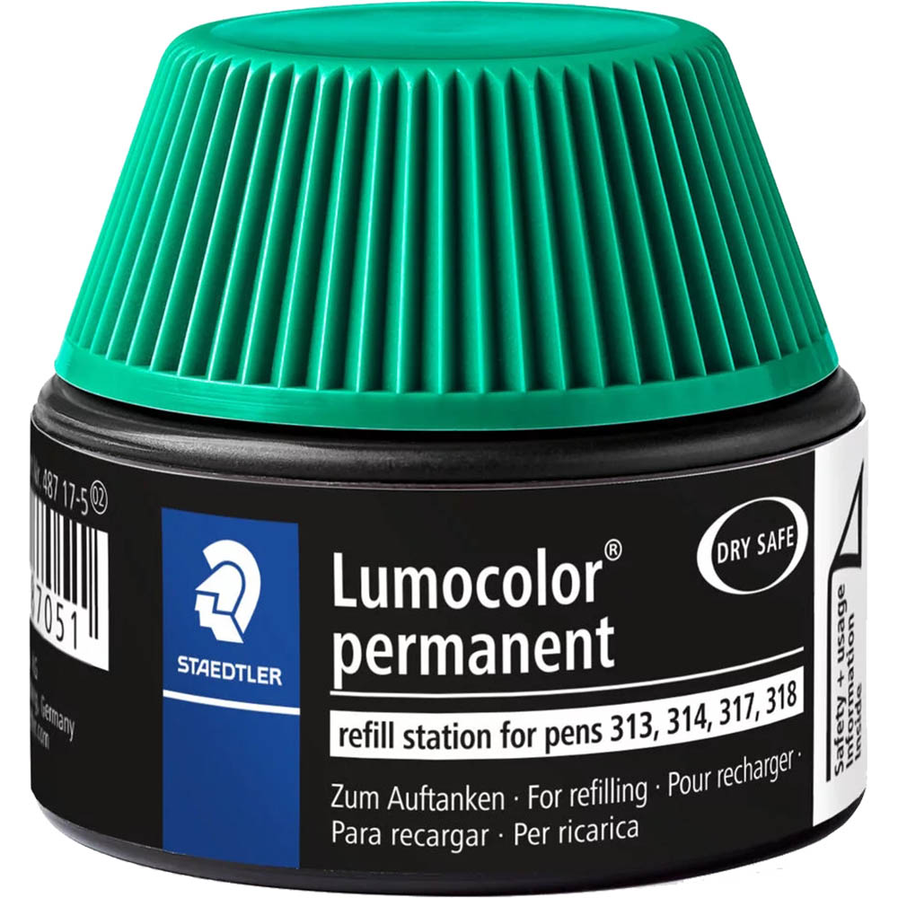 Image for STAEDTLER 487-17 LUMOCOLOR PERMANENT UNIVERSAL REFILL STATION 15ML GREEN from Officebarn Office National