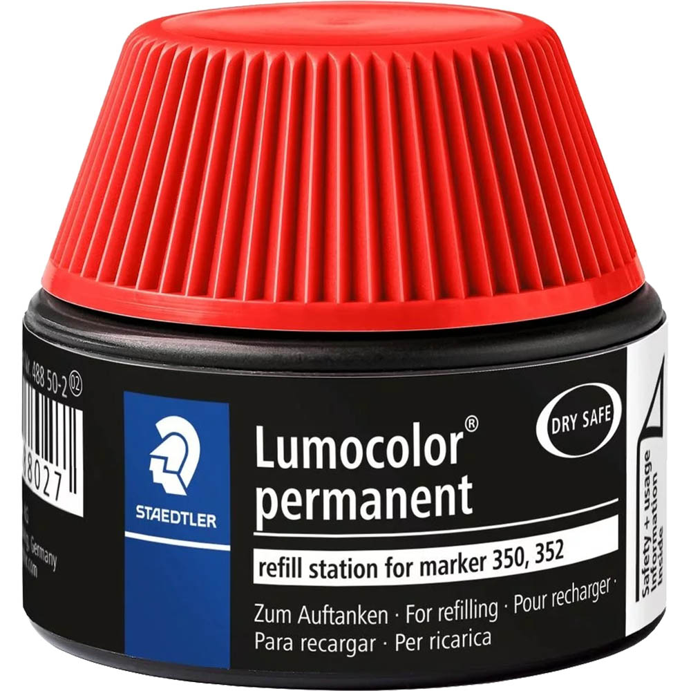 Image for STAEDTLER 488-50 LUMOCOLOR PERMANENT MARKER REFILL STATION 30ML RED from Connelly's Office National