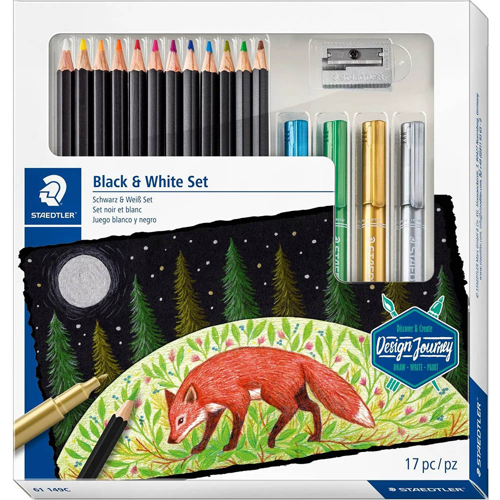 Image for STAEDTLER 61 DESIGN JOURNEY BLACK AND WHITE SOFT COLOUR MIXED SET from Officebarn Office National