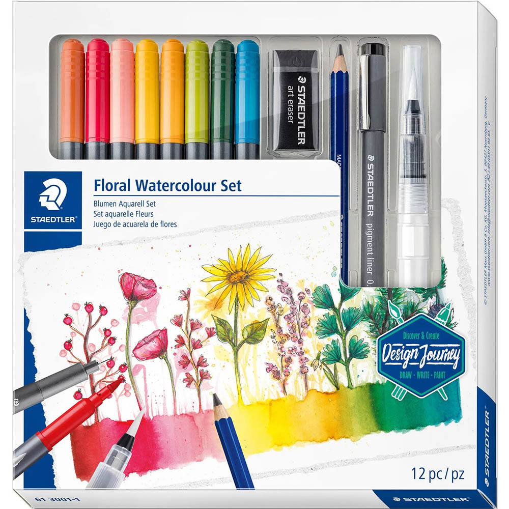 Image for STAEDTLER 61 DESIGN JOURNEY FLORAL WATERCOLOUR MIXED SET from Officebarn Office National