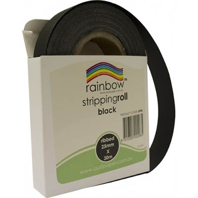 Image for RAINBOW STRIPPING ROLL RIBBED 25MM X 30M BLACK from Surry Office National