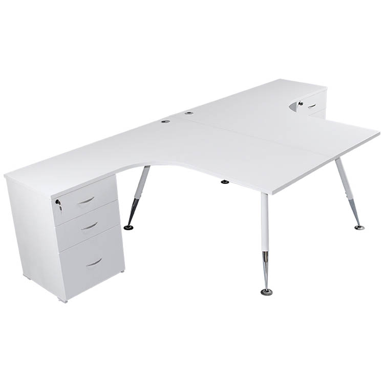Image for FLEET 2 PERSON BACK TO BACK CORNER WORKSTATION DRAWERS / FILE HANGER 3000 X 1500MM WHITE from PaperChase Office National