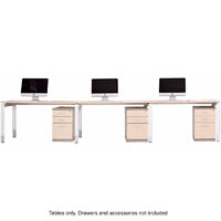 oblique height adjustable 3 person straight desk 3600 x 750 x 720mm snow maple