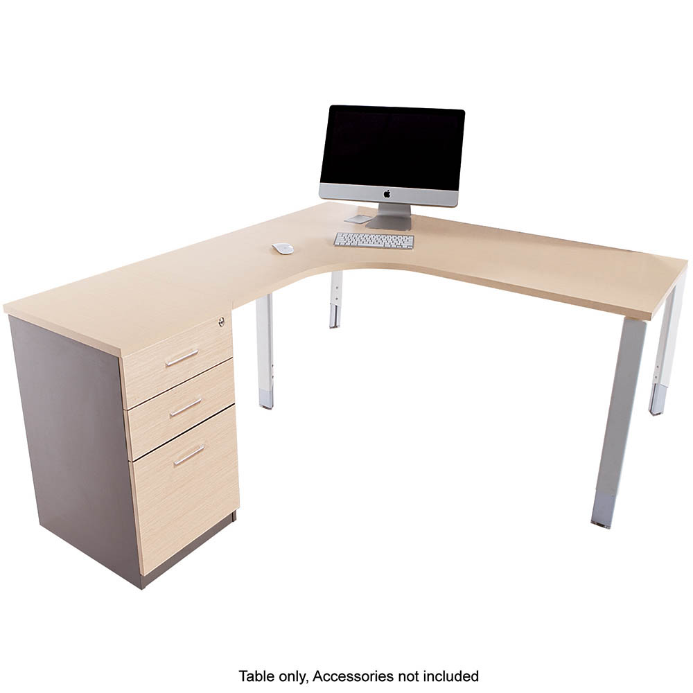 Image for OBLIQUE HEIGHT ADJUSTABLE CORNER WORKSTATION LHS FIXED PEDESTAL 1500/1500 X 600/500 X 720MM SNOW MAPLE from Office National Capalaba
