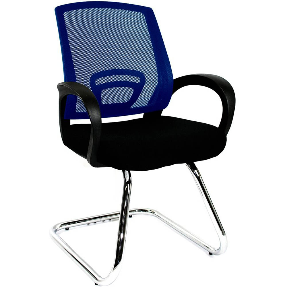 Image for SYLEX TRICE VISITOR CHAIR CANTILEVER BASE MEDIUM BACK ARMS MESH BLUE WITH BLACK SEAT from Office National
