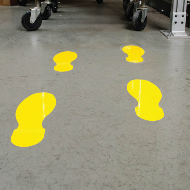 Image for BRADY DURABLE FLOOR MARKERS FOOT PRINTS YELLOW 51 X 127MM PACK 20 from Ezi Office National Tweed