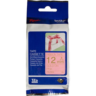 Image for BROTHER TZE-RE34 RIBBON TAPE 12MM GOLD ON PINK from Aztec Office National