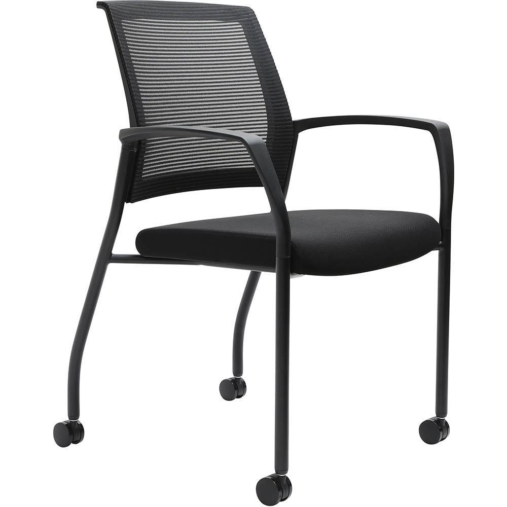 Image for URBIN 4 LEG MESH BACK ARMCHAIR CASTORS BLACK FRAME BLACK SEAT from PaperChase Office National
