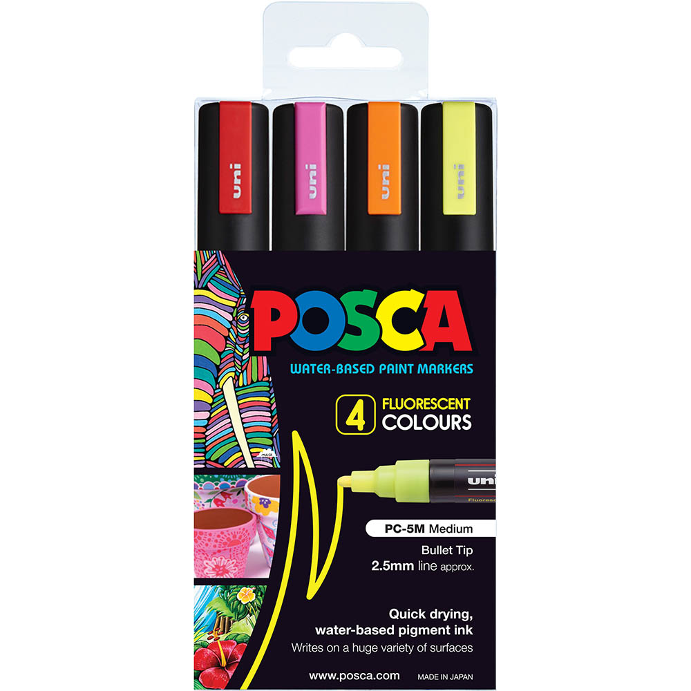Image for POSCA PC-5M PAINT MARKER BULLET MEDIUM 2.5MMM ASSORTED FLUORO PACK 4 from Emerald Office Supplies Office National