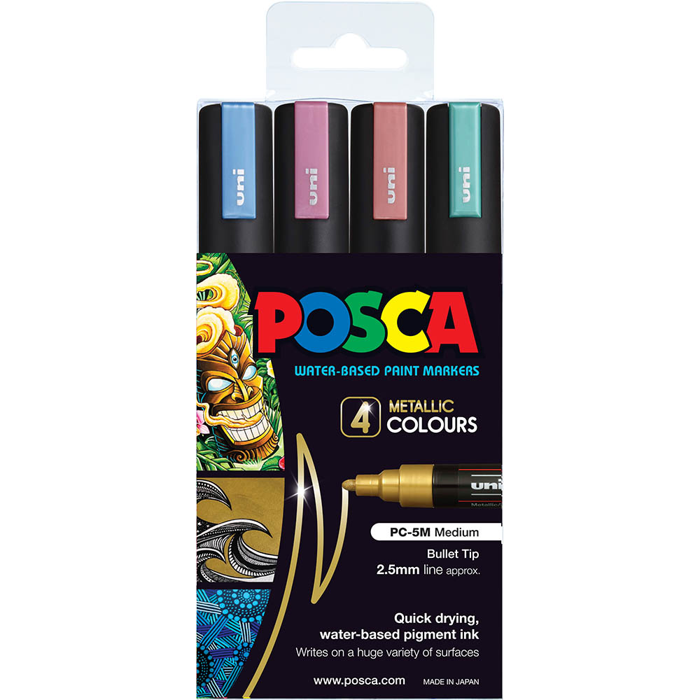 Image for POSCA PC-5M PAINT MARKER BULLET MEDIUM 2.5MMM ASSORTED METALLIC PACK 4 from Angletons Office National