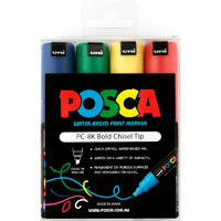 posca pc-8k paint marker chisel broad 8mm assorted pack 4