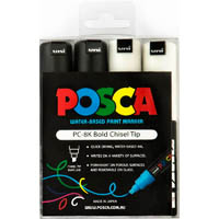 posca pc-8k paint marker chisel broad 8mm black / white pack 4