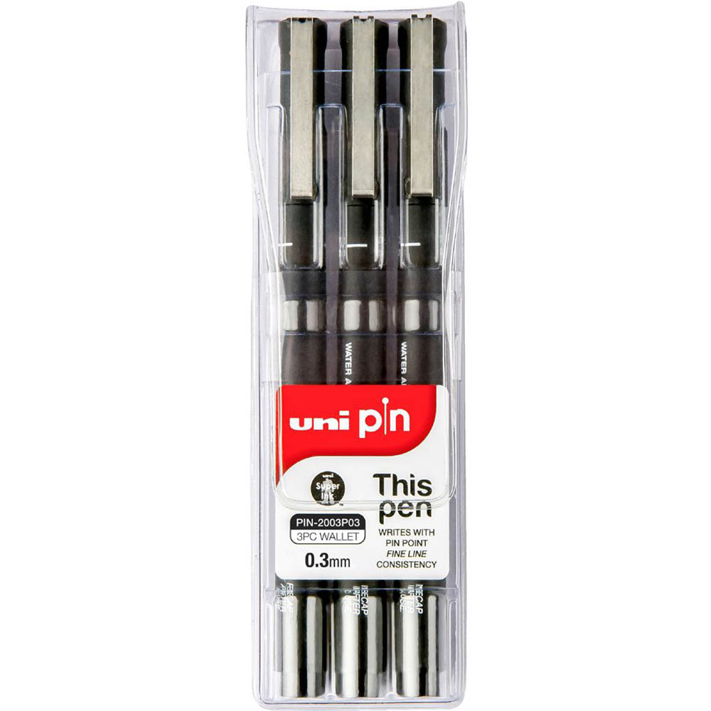 UNI-BALL 200 PIN FINELINER PEN 0.3MM BLACK WALLET 3 |  | 7088603i
