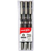 uni-ball 200 pin fineliner pen 0.3mm black wallet 3