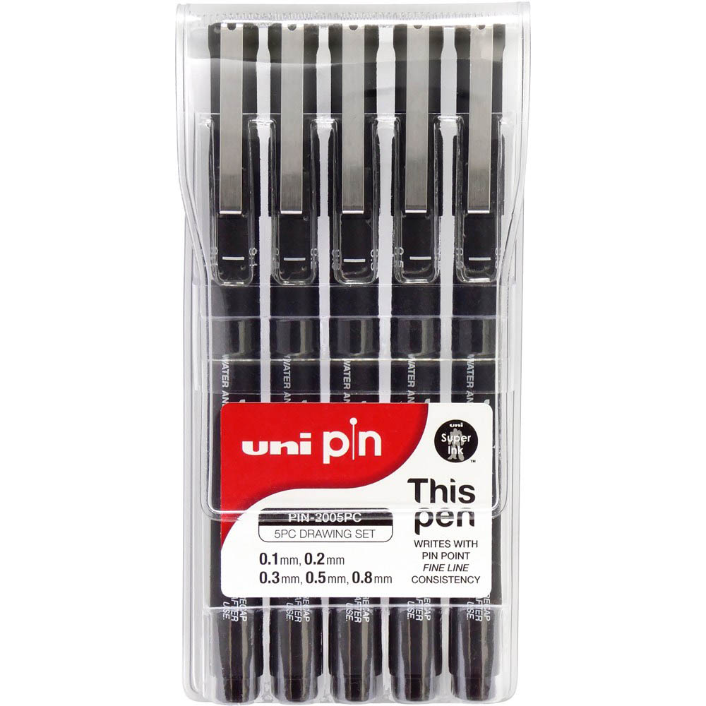 Image for UNI-BALL 200 PIN FINELINER PEN ASSORTED TIPS BLACK WALLET 5 from Coffs Coast Office National