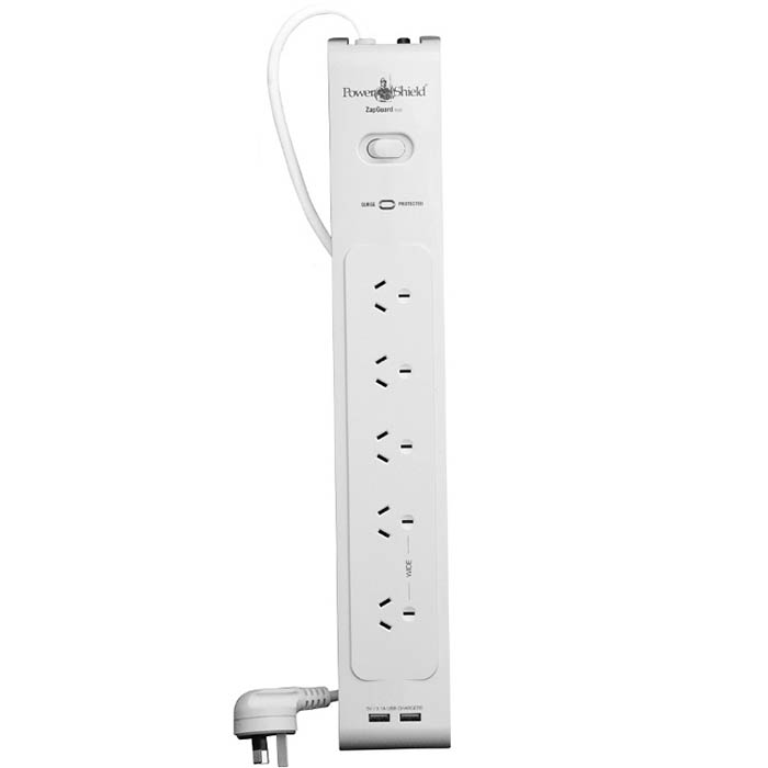 Image for POWERSHIELD PSZ5U2 ZAPGUARD 5 WAY POWER SURGE FILTER BOARD WITH 2 X USB WHITE from PaperChase Office National