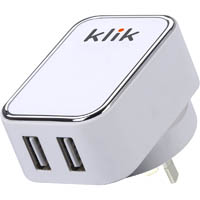 klik dual port usb 15w wall charger white