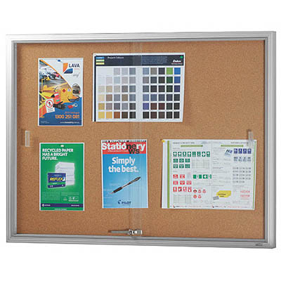 Image for VISIONCHART BE NOTICED NOTICE CASE 2 SLIDING DOOR 1220 X 915MM SILVER FRAME CORK BACKING from Coffs Coast Office National