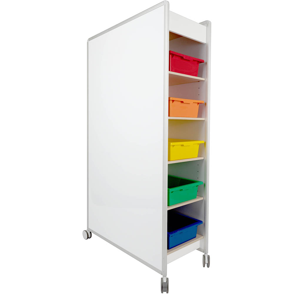 Image for VISIONCHART EDUCATION HUDDLE DOUBLE SIDED MOBILE MAGNETIC WHITEBOARD 840 X 374 X 1800MM WHITE PLUS 3 SHELVES AND 5 TRAYS from Ezi Office Supplies Gold Coast Office National