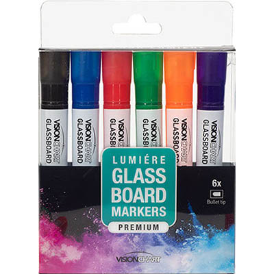 Image for VISIONCHART LUMIERE GLASSBOARD MARKER BULLET ASSORTED PACK 6 from Office National Limestone Coast