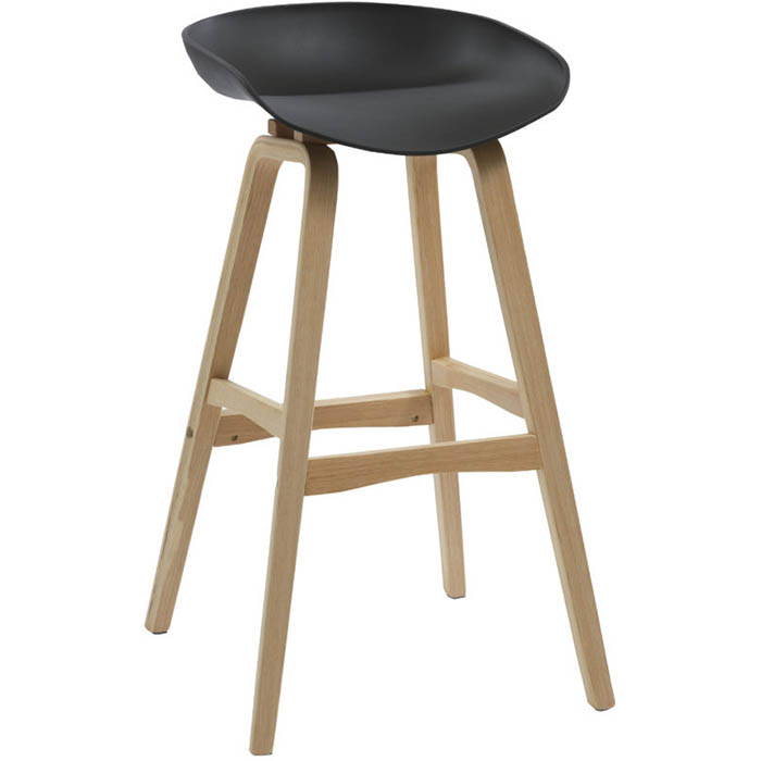Image for RAPIDLINE VIRGO BARSTOOL OAK COLOURED TIMBER FRAME WITH POLYPROPYLENE SHELL SEAT BLACK from PaperChase Office National