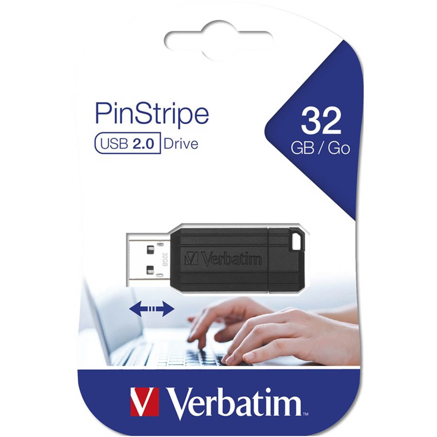 Image for VERBATIM STORE-N-GO PINSTRIPE USB FLASH DRIVE 2.0 32GB BLACK from Office National Perth CBD