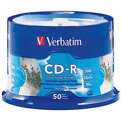 Image for VERBATIM CD-R 700MB 52X PRINTABLE SPINDLE SILVER PACK 50 from Office National Perth CBD