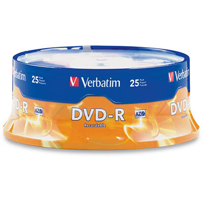 Image for VERBATIM DVD-R 16X 4.7GB SPINDLE PACK 25 from Two Bays Office National