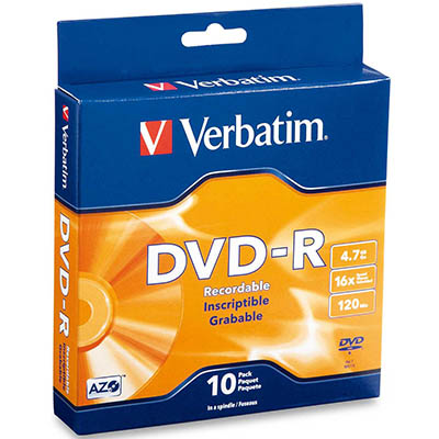 Image for VERBATIM DVD-R 4.7GB 16X SPINDLE PACK 10 from Two Bays Office National