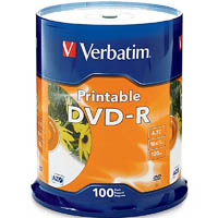 verbatim dvd-r 4.7gb 16x printable spindle white pack 100